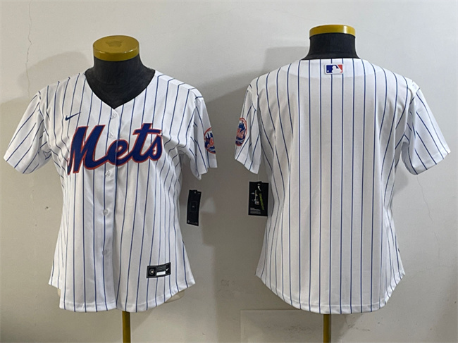 Women's New York Mets Blank White Cool Base Stitched Baseball Jersey(Run Small)